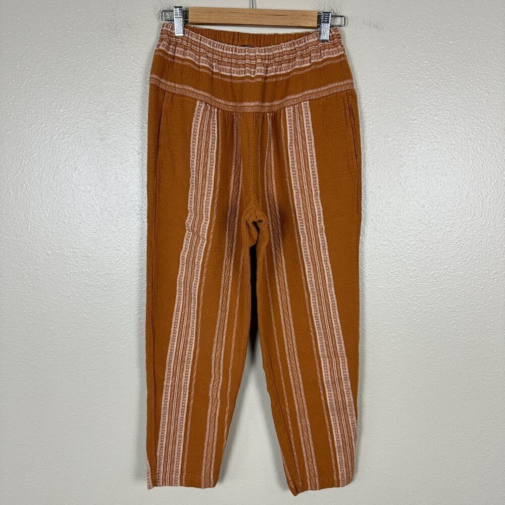 Free People Wide Yoke Pull On Stripe Pants Women's XS Cotton Beach Boho Mustard - Picture 3 of 4
